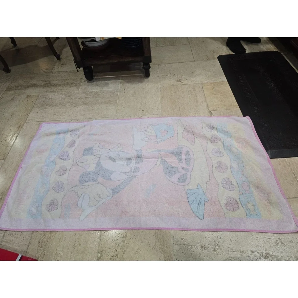 Vintage Minnie 'n‎ Me Mouse Beach Bath Towel Franco Pink Orange Fish 52x28